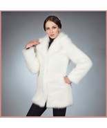 Fluffy White Imitation Mink Classic Retro Lapel Collar Long Sleeve Zip U... - £169.94 GBP