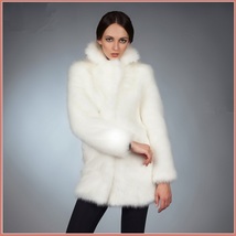 Fluffy White Imitation Mink Classic Retro Lapel Collar Long Sleeve Zip Up Coat  image 2