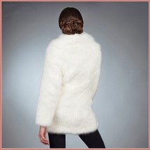 Fluffy White Imitation Mink Classic Retro Lapel Collar Long Sleeve Zip Up Coat  image 4