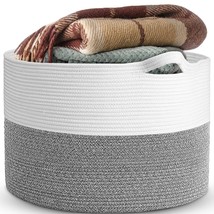 Throw Blanket Basket 22&quot; X 14&quot; Extra Large Cotton Rope Basket For Living, Grey - $35.99