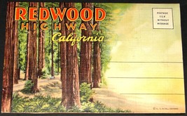 1930&#39;s REDWOOD HIGHWAY CALIFORNIA Antique POSTCARD FOLDER Curt Teich 6.1... - $19.99
