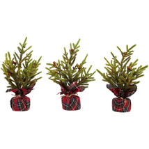 US Seller Mini Glittered Pine With Berries Artificial Christmas Trees 9&quot; 3 Fast  - £93.39 GBP