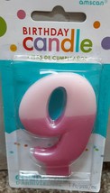 2 tone pink Numeral 9 Number Candle Amscan brand Premium Birthday Candle - £5.14 GBP