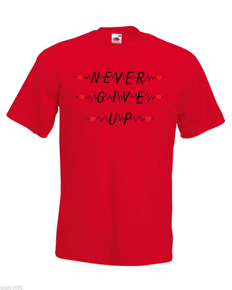 Mens T-Shirt Quote Never Give Up, Inspirational Shirts, Motivational Shirt - $24.74