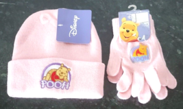 Disney Winnie the POOH Winter Hat &amp; Kids Mittens Set Toddler Pink Cap Gloves NEW - £7.82 GBP