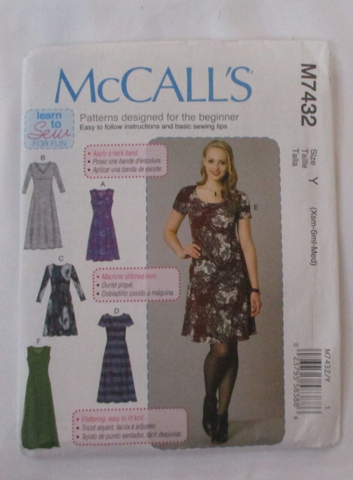 McCall's M7432 Misses Dresses Learn to Sew Size XS-Med NEW - £11.60 GBP