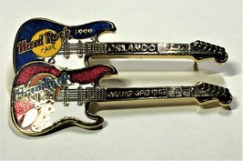HARD ROCK CAFE &#39;99 HRLive Grand Opening Double Guitar Pin - £5.49 GBP