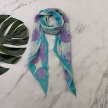 Vera Neumann Vintage 80s Silk Scarf Blue Purple Floral Watercolor Long L... - $276.02 MXN