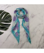 Vera Neumann Vintage 80s Silk Scarf Blue Purple Floral Watercolor Long L... - $14.84