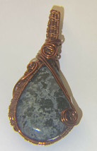 Necklace Pendant Agate Stone Black &amp; Gray Teardrop  wrapped w/ Copper Wire - £6.00 GBP