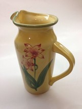 Blue Sky Ceramic Yellow Floral Water Pitcher Jug Curled Lip CY17048 Flow... - $13.98