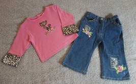 GIRLS 6-9 MONTHS - Litttle Jellybean - Leopard Kitty Jeans and Shirt SET - £20.73 GBP