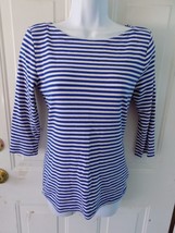 Banana Republic Cotton BLUE/WHITE Striped Nautical 3/4 Sleeve Shirt Size S Euc - £13.14 GBP