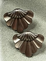Artist Signed Large Brushed Silvertone Scalloped Layered Fan Post Earrings for - £11.83 GBP