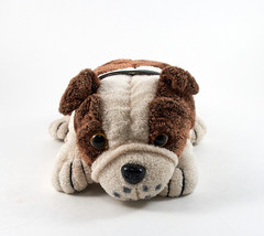 Bulldog Plush Brown &amp; White Puppy Dog 10.5&quot; Long Rhode Island Novelty - £7.98 GBP