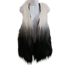 Kensie Vest Medium Black White Hombre Faux Furry Sleeveless - £14.77 GBP