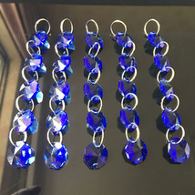 5PCS Blue Octagon Glass Crystal Bead Chain Chandelier Lamp Prism Ornament Decor - £4.49 GBP