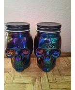 2 Skull Sipper Jar Glass With Lid Holographic Finish Metallic - $20.00