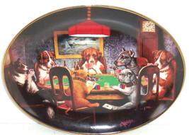 Poker Playing Dog Plate Collector Collie Bulldog  Franklin Mint Vintage Retied - £39.92 GBP