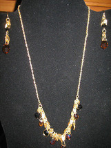 Dark Brown Iridescent Crystal Necklace &amp; Matching Dangle Earrings - £15.70 GBP