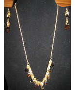 Dark Brown Iridescent Crystal Necklace &amp; Matching Dangle Earrings - £15.87 GBP