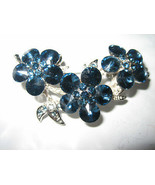 Gorgeous Dark Blue Crystal Studded Trio of Flowers Pin - £11.33 GBP