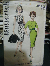 Vintage Butterick 9012 Teen Size Dress & Jacket Pattern - Size 12 Teen Bust 32 - $14.30