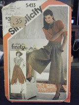 Simplicity 5433 Misses Set of Culottes Pattern - Size 12 Waist 26 1/2 - $10.64