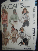 McCall&#39;s 7751 Misses Shirts &amp; Jabot Pattern - Size 12 Bust 34 - £7.51 GBP