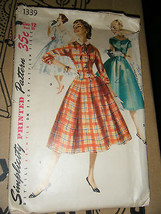 Vintage 1950&#39;s Simplicity 1339 Misses Dresses Pattern - Size 12 Bust 30 - $20.45