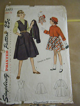 Vintage 1950&#39;s Simplicity 3320 Girl&#39;s Jumper, Jacket &amp; Skirt Pattern - S... - $20.48