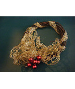 Christmas Holiday Grapevine Wreath, Ribbon &amp; Red Balls Ornament or Decor... - £6.00 GBP