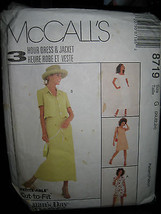 McCall&#39;s #8719 Misses Unlined Jacket &amp; Dress in 2 Lengths Pattern-Size 20/22/24 - £5.89 GBP
