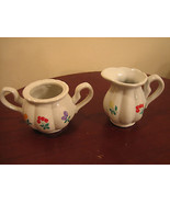 Vintage Japan Handpainted Fruit Design Ribbed Mini Sugar Bowl &amp; Creamer - £12.16 GBP