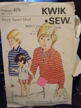 Vintage Kwik Sew 429 Boy&#39;s Sport Shirt Pattern - Size Age 2 - $6.12