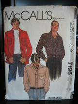 Vintage McCall&#39;s 7196 Men&#39;s Shirt or Shirt Jacket Pattern - Size 38 Neck 15 - $8.27