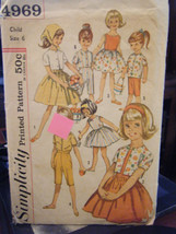 Simplicity 4969 Girls Dress, Pants, Blouse, Top &amp; Scarf Pattern - Sz 6 Chest 24 - $10.64