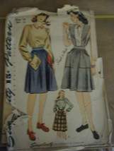 Vintage 1940's Simplicity 4496 Misses Skirt & Blouse Pattern - Size 14 Bust 32 - $24.03
