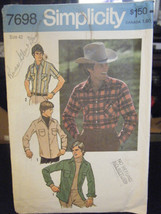 Vintage Simplicity 7698 Men&#39;s Western Shirt Pattern - Size 42 Neck 16 - £7.36 GBP