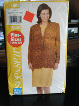 Butterick See &amp; Sew 5805 Misses Lined Jacket &amp; Dress Pattern - Size 22W/24W/26W - $10.64