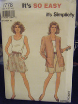 Simplicity 7778 Misses Shorts, Top &amp; Unlined Jacket Pattern - Size PT-XL... - $8.35