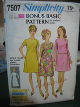 Vintage Simplicity 7507 Junior Size Basic Dress Pattern - Size 11 Bust 33 1/2 - £6.68 GBP