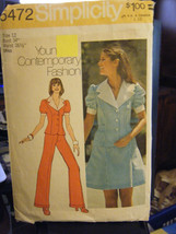 Vintage Simplicity 5472 Misses 2-Piece Dress &amp; Pant Suit Pattern - Sz 12... - £6.95 GBP