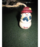 Personalized &quot;Terri&quot; Ceramic Christmas Holiday Snowman Ornament - £7.36 GBP