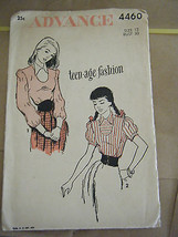 Vintage 1940&#39;s Advance 4460 Teen Blouses Pattern - Size 12 Bust 30 - £15.67 GBP