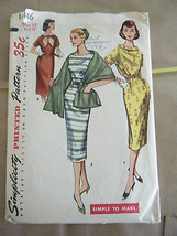 Vintage 1950's Simplicity 1446 Misses Dress & Stole Pattern - Size 12 Bust 30 - $16.24