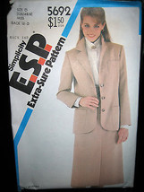 Vintage Simplicity 5692 Misses Slim Skirt & Unlined Jacket Pattern-Size 12/14/16 - $5.26