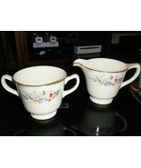 Beautiful 1950 Homer Laughlin Pink White &amp; Blue Flower Swag Creamer &amp; Su... - £26.18 GBP