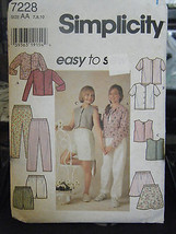 Simplicity 7228 Girl&#39;s Knit Tops, Skirt, Pants &amp; Shorts Pattern - Size 7... - $6.31