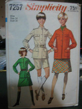 Vintage Simplicity 7257 Misses Jacket, Skirt & Shorts Pattern - Size 14 Bust 34 - $10.91